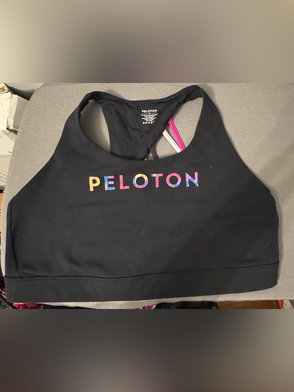 Peloton Black Sports Bra with Multicolor Logo